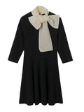 Winter Women Clothing Bowknot Decorative Stitching Dress
