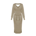 Autumn Winter Knitted Dress Slim Double V neck Sweater Dress