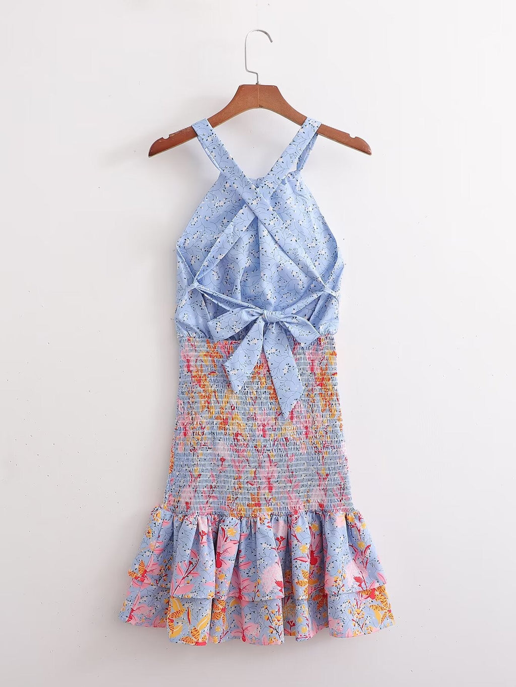 Fall Women Printed Back Bow Cross Dress