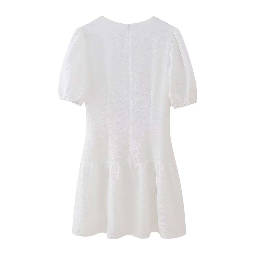 Summer Hollow Out Cutout Embroidered Mid Length Ruffled Dress White Ruffled Women