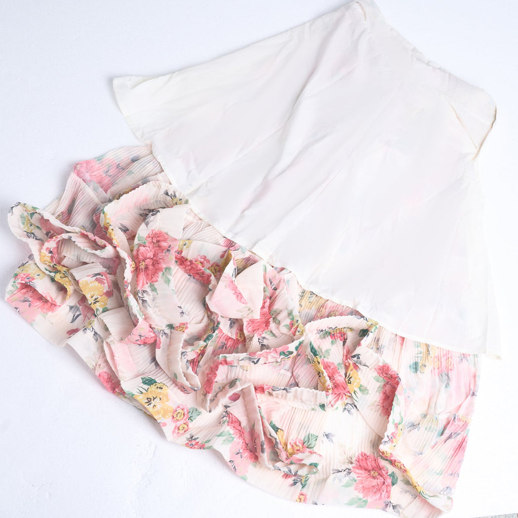 Heavy Duty Pleated Printed Oversized Swing Bubble Sleeve Dress Long Tight Waist Stitching Dress