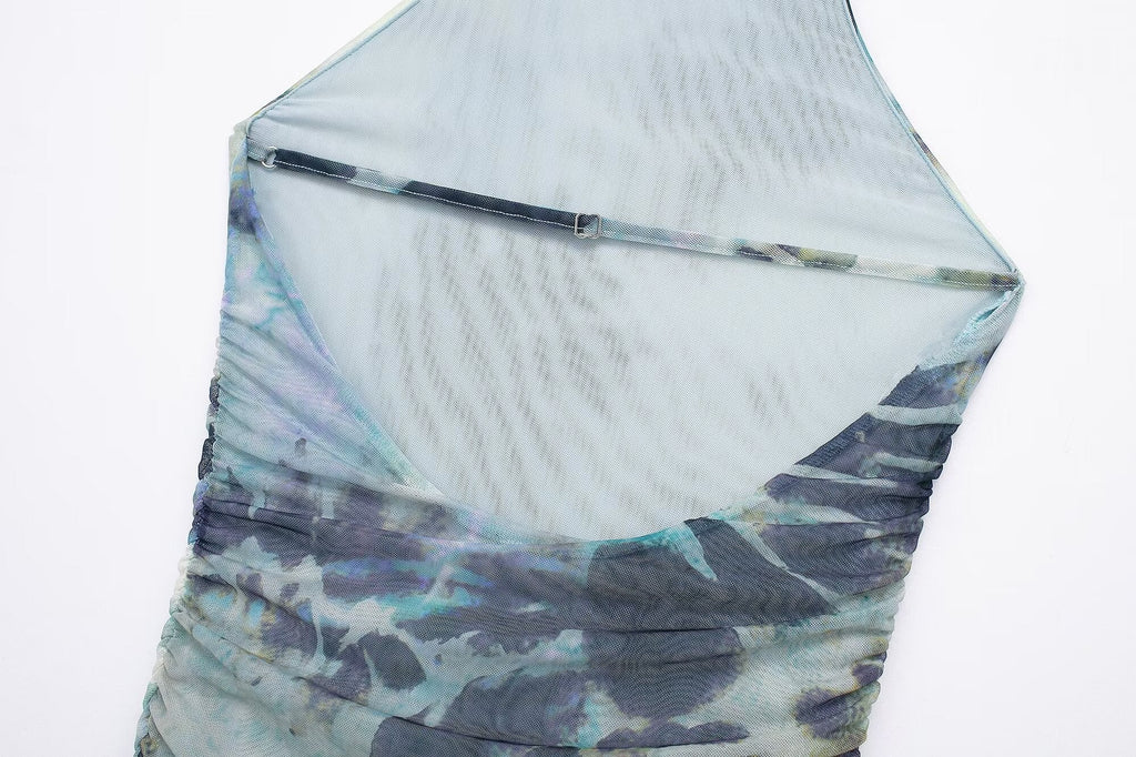Spring Summer Women Clothing Ink Printing Deep V Plunge Large Backless Dress