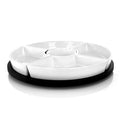 Gibson Elite Gracious Dining 6 Piece Stoneware Sectional Serving Set with Revolving Wood Tray