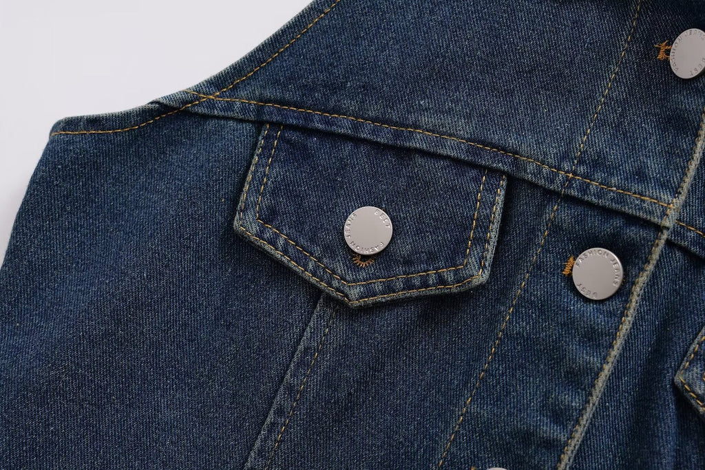 Women Clothing Polo Collar Sleeveless Shirt Loose Casual Denim Dress