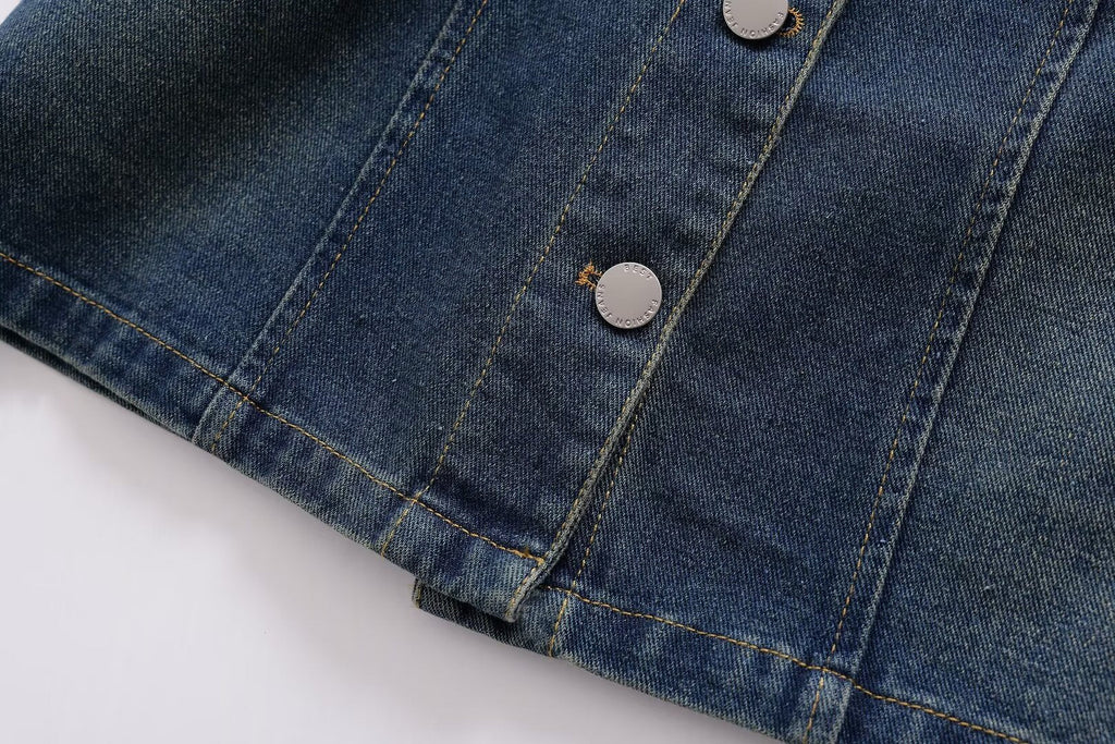 Women Clothing Polo Collar Sleeveless Shirt Loose Casual Denim Dress