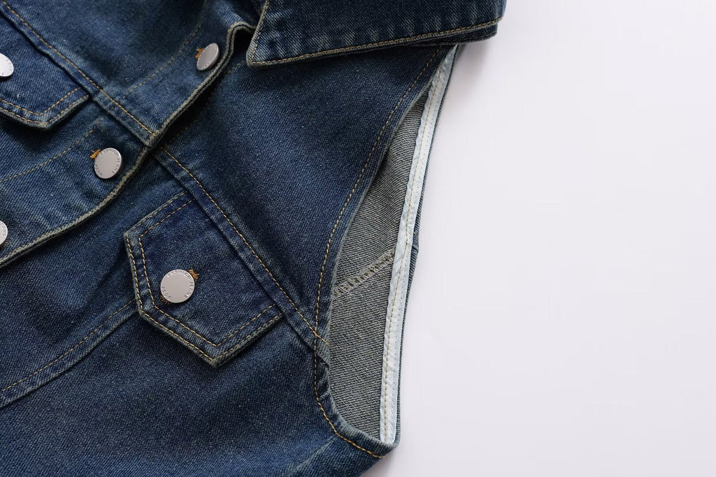 Women Clothing Polo Collar Sleeveless Shirt Loose Casual Denim Dress