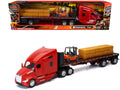 Kenworth T680 Truck Red and Flatbed Trailer with Forklift and Hay Load "Long Haul Trucker" Series 1/32 Diecast Model by New Ray