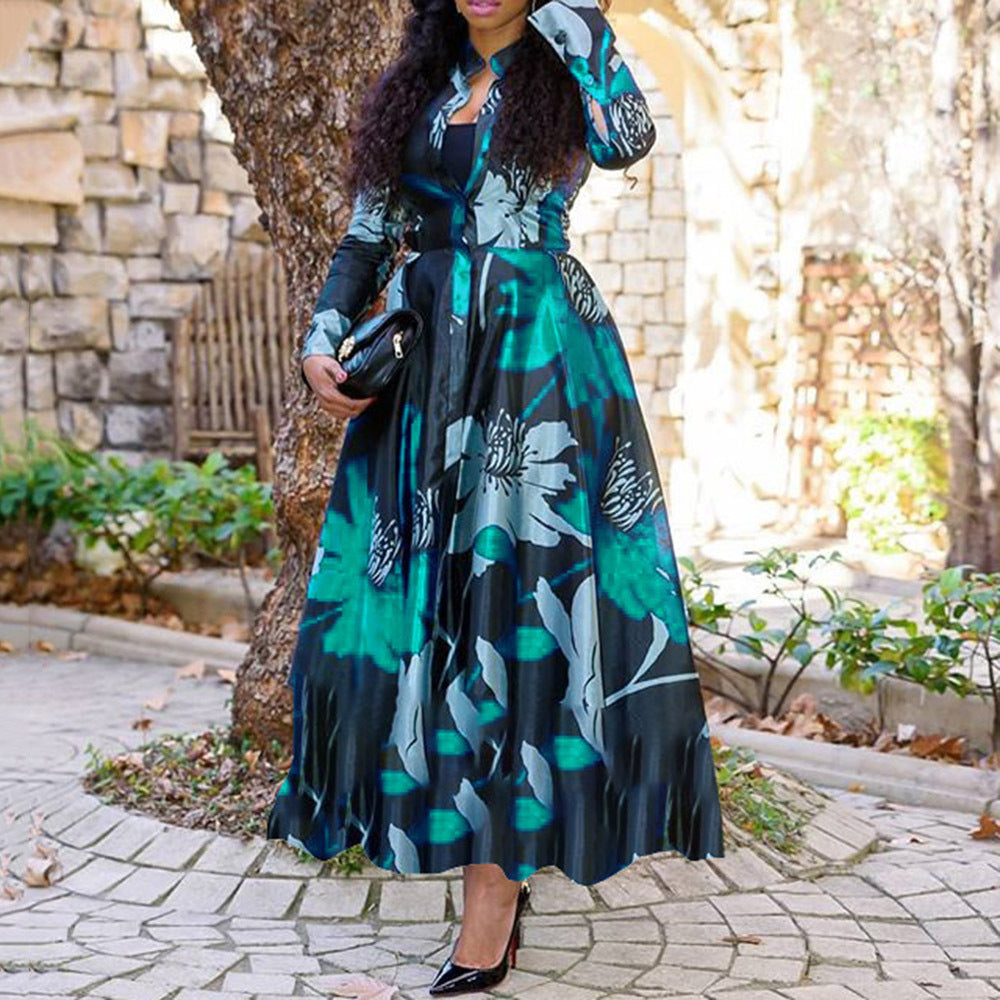 Women Clothing Dress A line Four Sided Stretch Fabric Digital Printing Dress