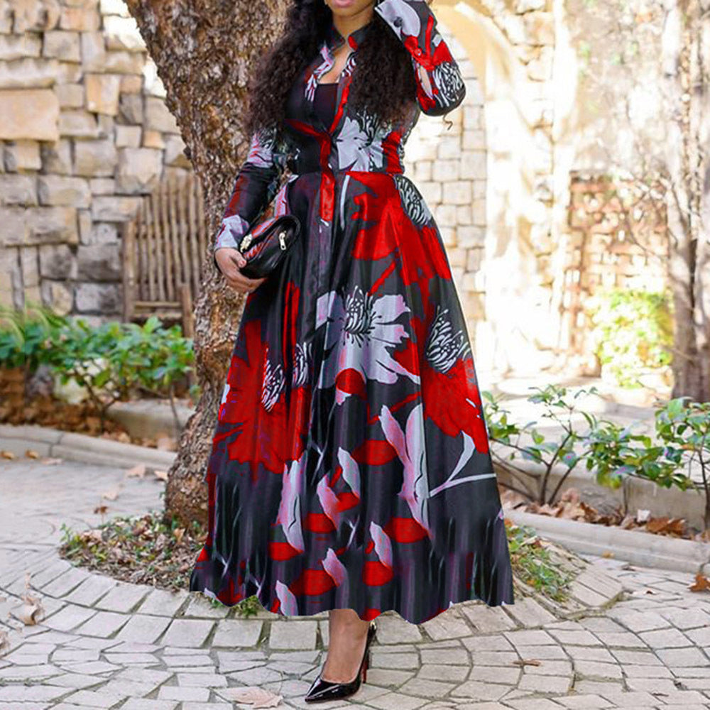Women Clothing Dress A line Four Sided Stretch Fabric Digital Printing Dress