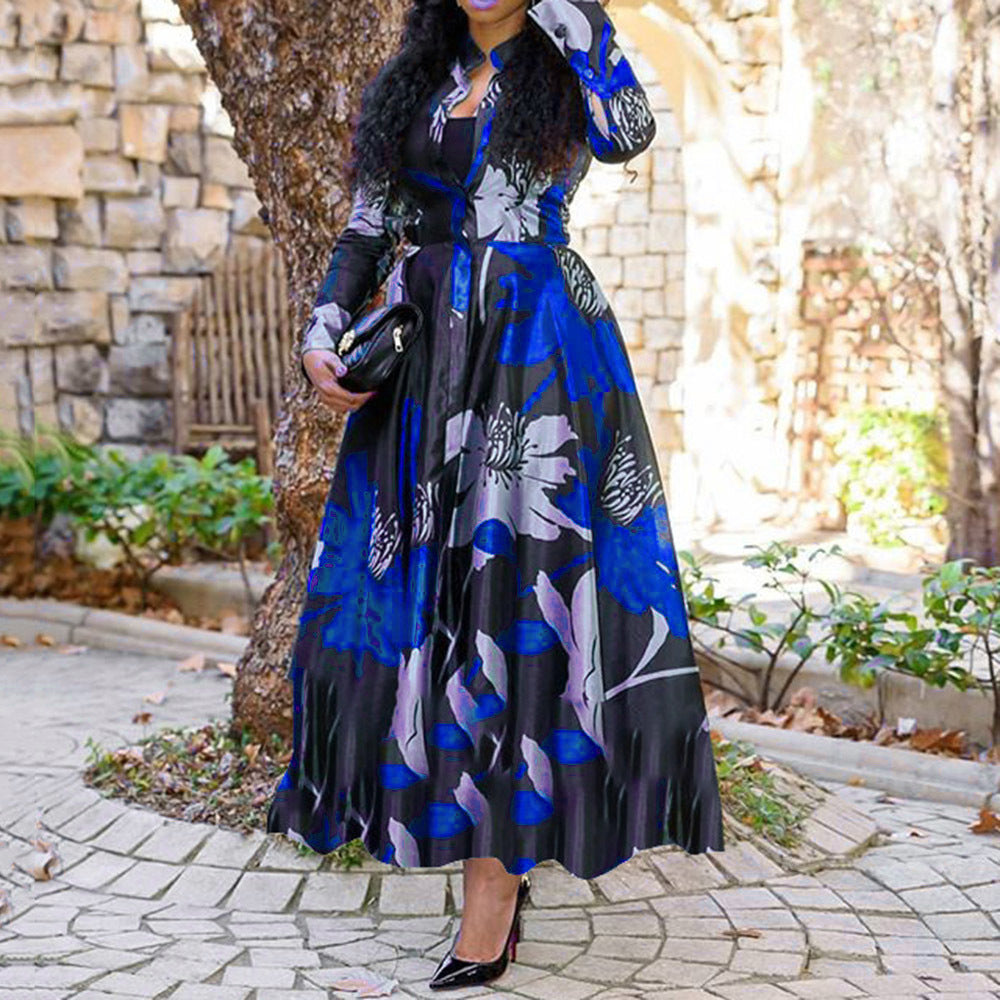 Women Clothing Dress A line Four Sided Stretch Fabric Digital Printing Dress