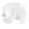 Gibson Elite Soho Lounge 16 Piece Square Fine Ceramic Dinnerware Set in White