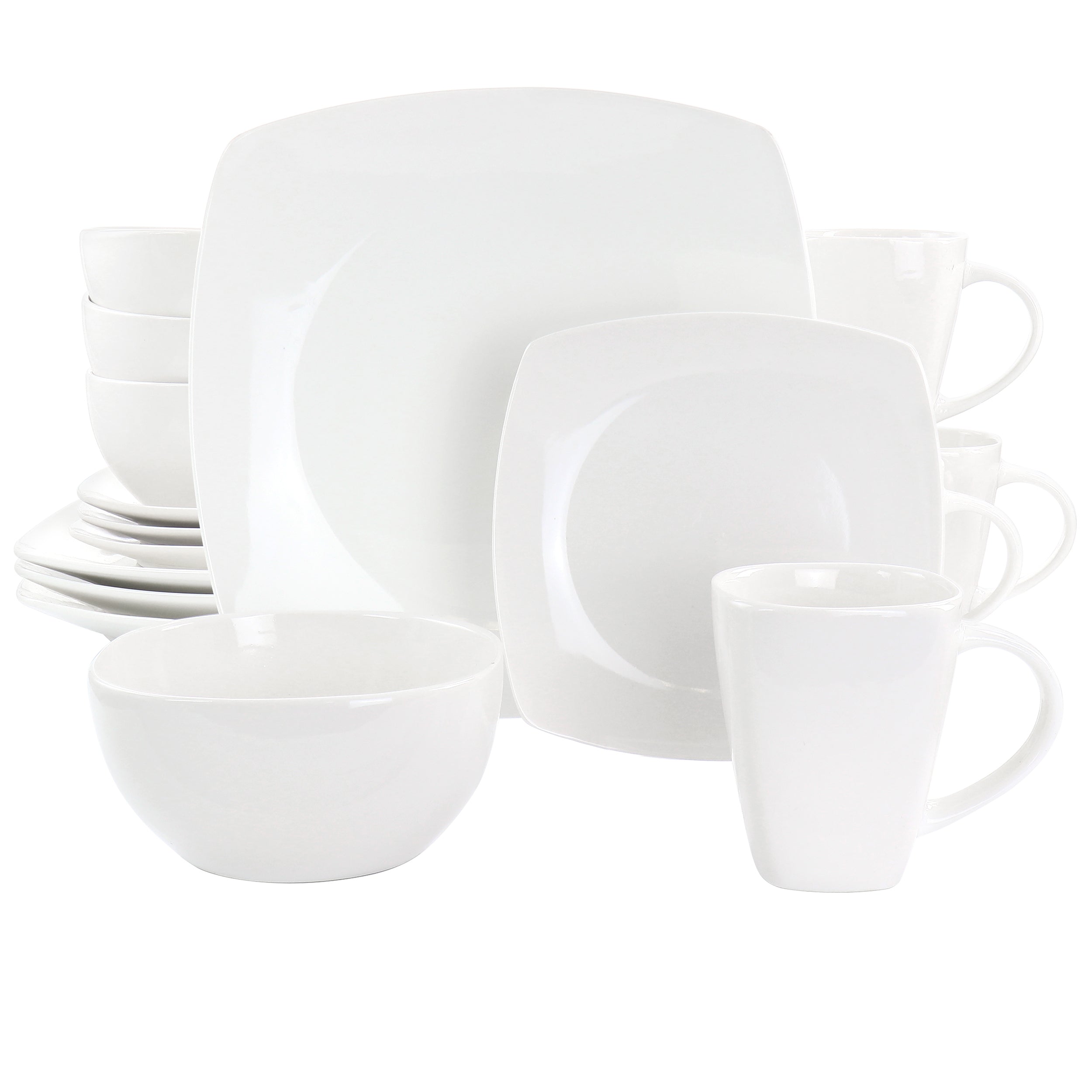 Gibson Elite Soho Lounge 16 Piece Square Fine Ceramic Dinnerware Set in White