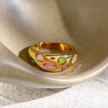 Internet Fashionable 18K Gold Stainless Steel Color Zircon Ring