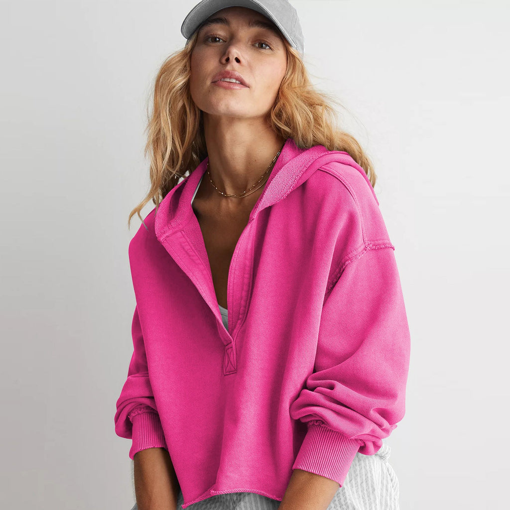 Loose Brand Hooded Sweatshirt Women Spring Autumn Women Clothing V neck Top Pullover Long Sleeved Shirt