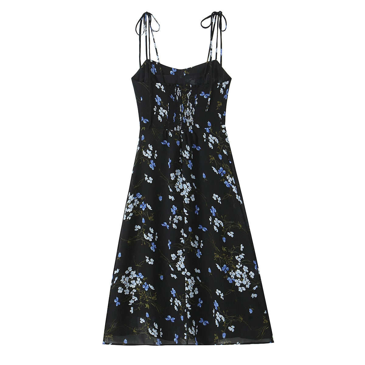 Spring French Vintage Floral Printed High Waist Sexy Side Split Hem Sling Dress