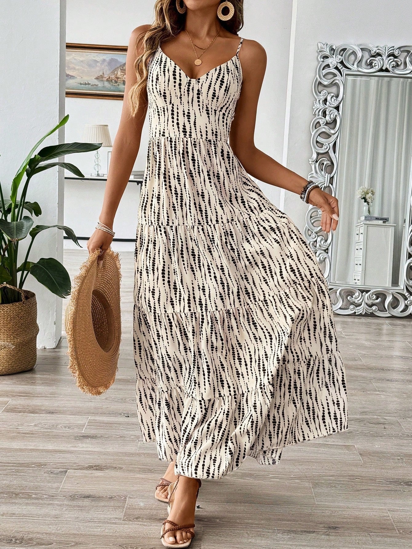 Women Clothing Vacation Sling Dress Spring Summer Irregular Asymmetric Striped Design Dress