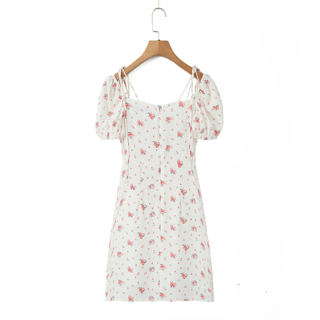Spring Sexy Sweet Printed Lace up Waist Dress