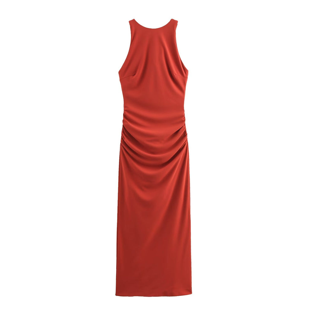 Summer Back Cross Hanging Collar Sleeveless Dress Women