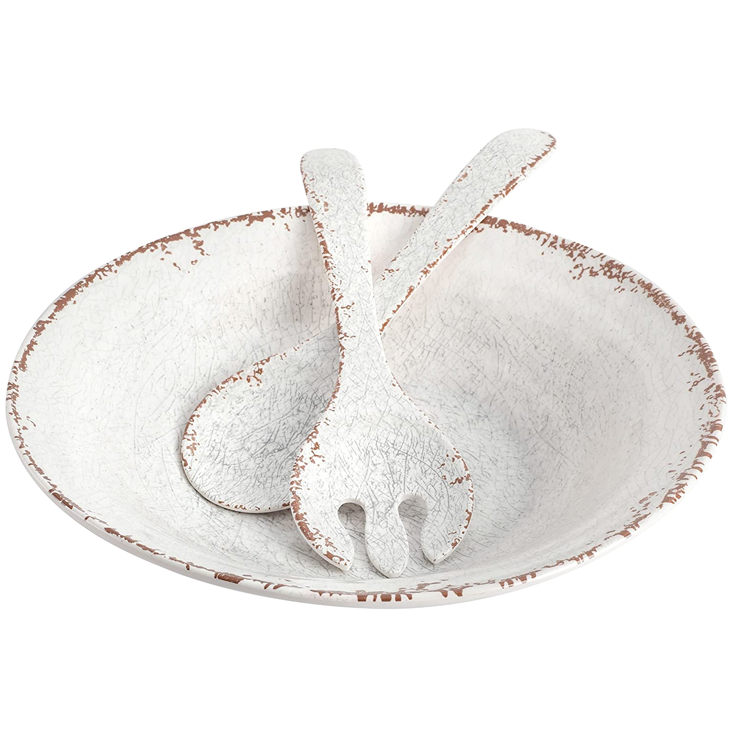 Laurie Gates Mauna 3 Piece Melamine Serving Bowl Set in White with Serving Utensils
