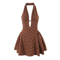 Sweet Rhinestone Chic Halter Dress Retro Sexy Deep V Plunge neck Slim Fit Backless Mini