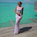 Spring Evening Sheer Mesh Sexy Solid Color Sheath Women Dress