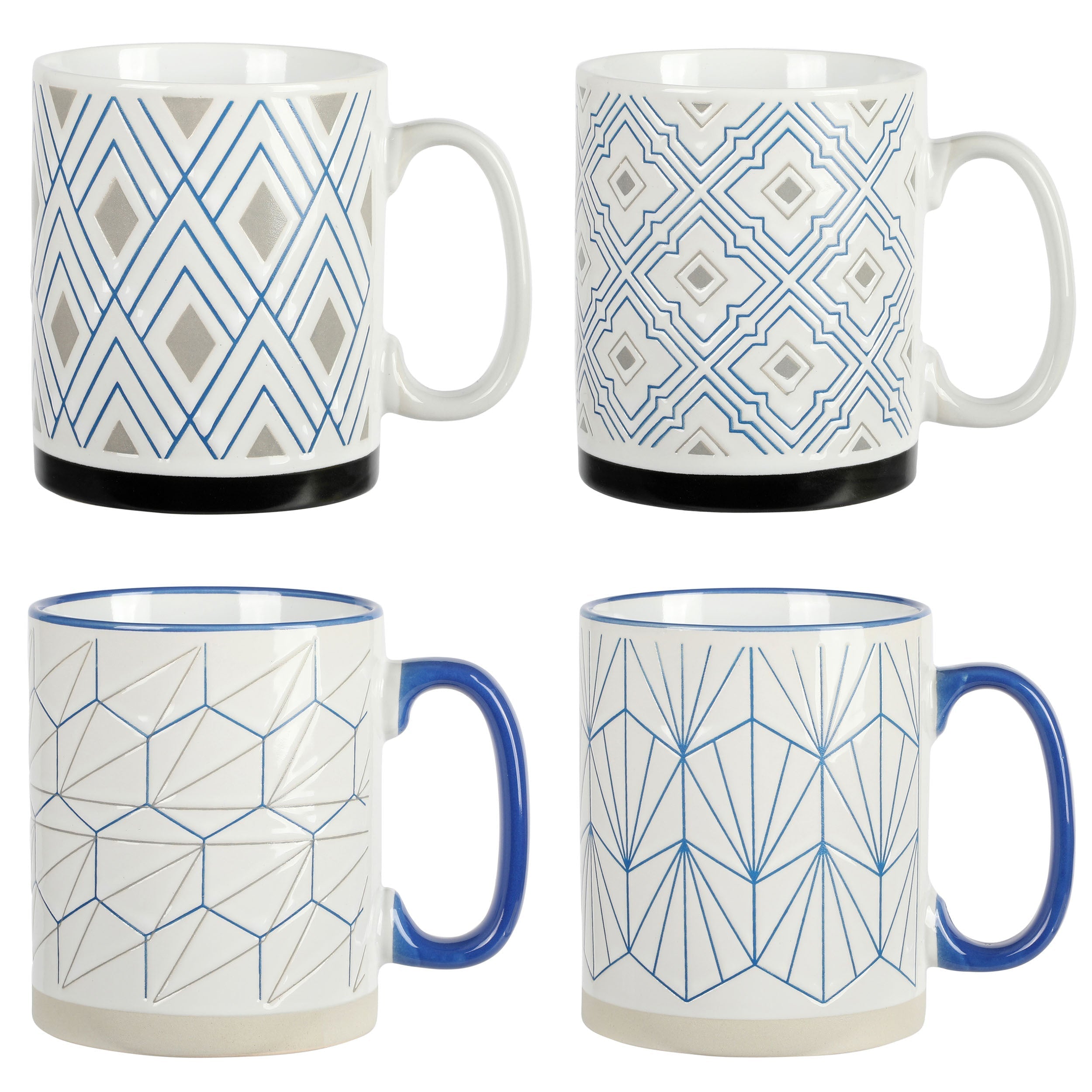 Mr. Coffee Parkmill 17oz 4 Piece Stoneware Coffee Mug Set in Assorted Designs