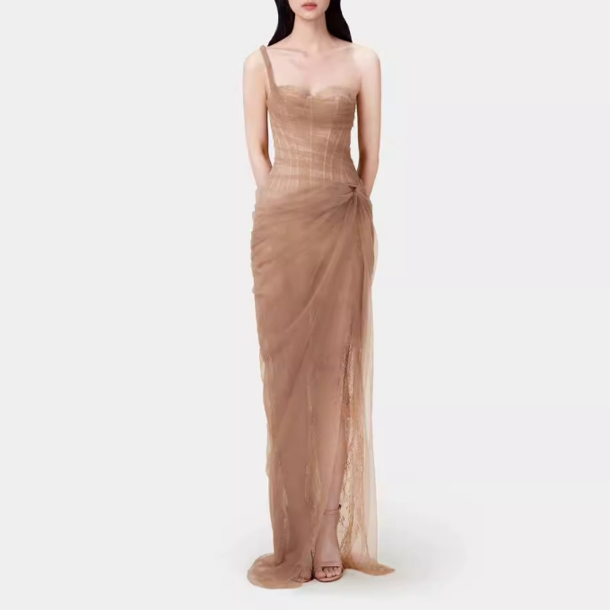 Summer Pure Sexy Lace Solid Color One Shoulder Dress