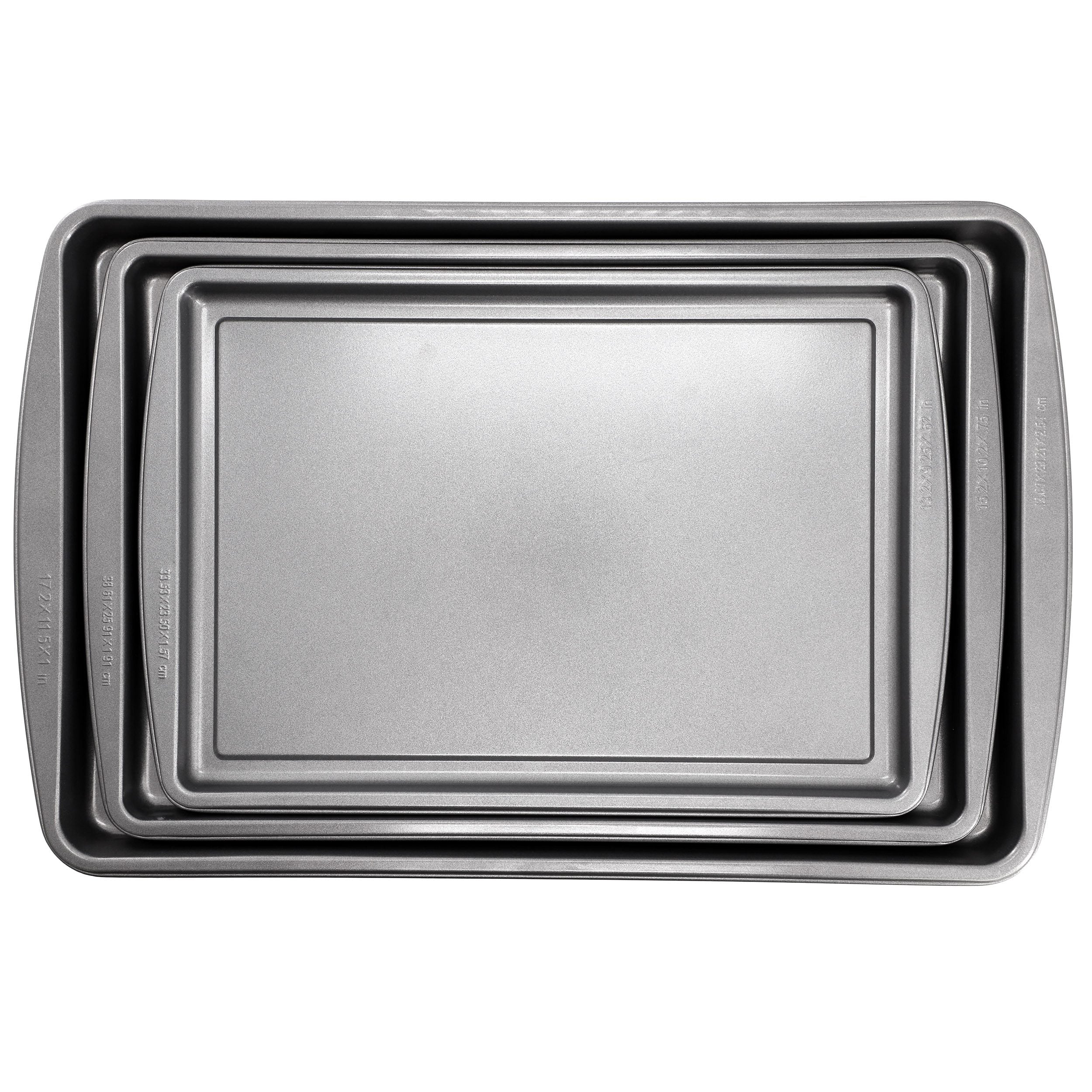Gibson Home Love To Bake Nonstick Steel Jelly Roll 3 Piece Baking Sheet Set in Gray
