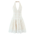 Classic Sexy Deep V Plunge neck Lace Crochet Embroidery Dress Women Elegant Halter Waist A line Dress