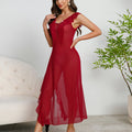 Multi Color Sexy Mesh See through Pajamas Suspenders Pearl Nightdress Evening Maxi Dress