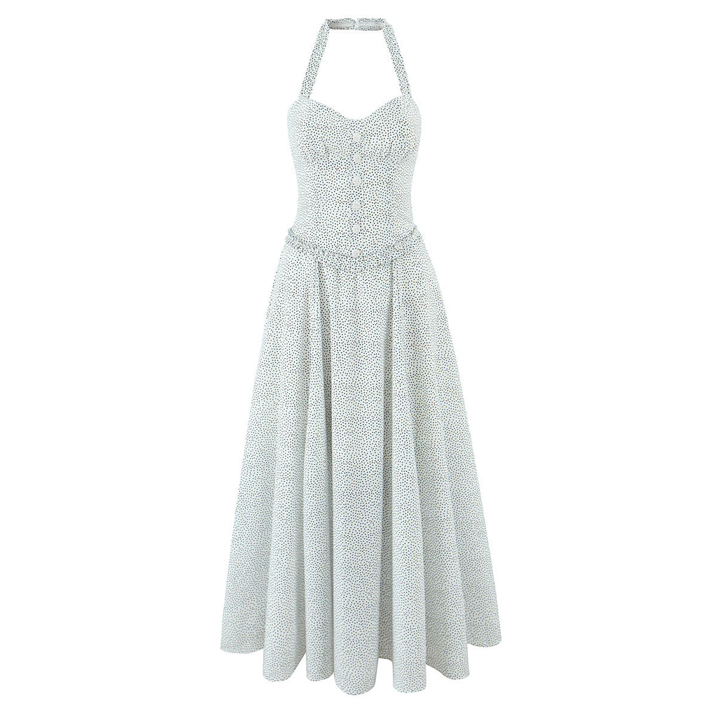 Sleeveless Backless Hip Dress Women Dot Sexy Halter Slim Fit Jumpsuit