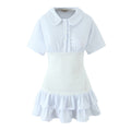 Same as Bloggers Doll Collar Fungus Drop Shoulder Short Sleeve Contrast Color Layer Waist Trimming Short Slim Fit Dress