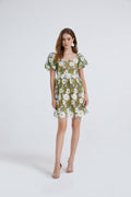 Women Summer Lace Embroidered Puff Sleeve Dress