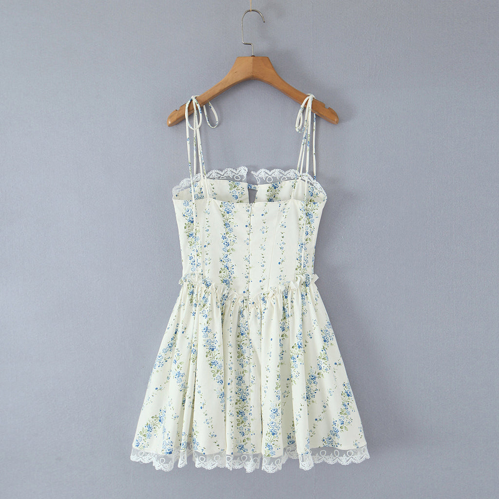 Women Clothing Sexy Sexy Lace Stitching Printing Waist Tight Dress