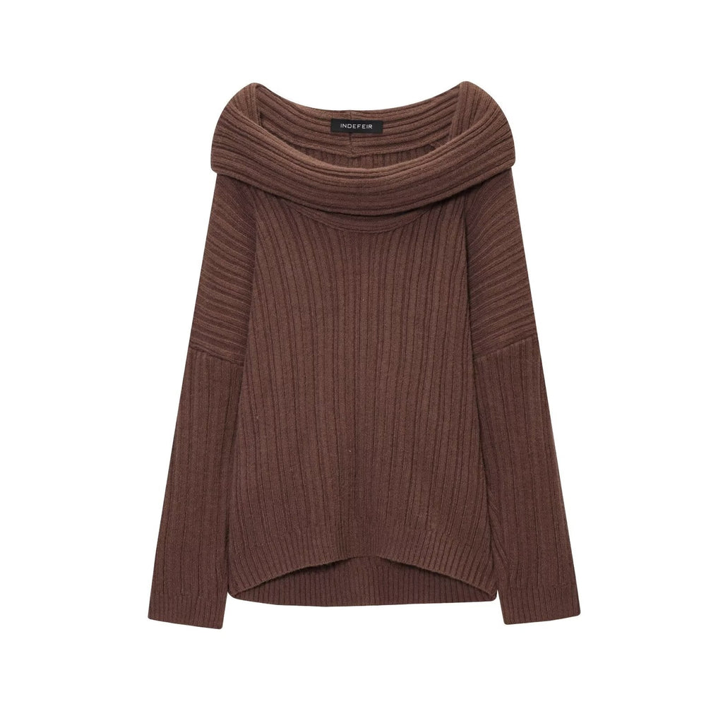 Trendy Casual All Matching Lazy off Shoulder Shoulder Knitwear Sweater Women