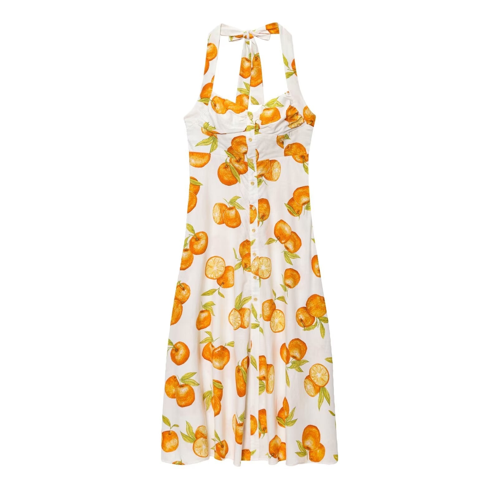 Women Clothing Fashionable Temperamental All Match Linen Printed Halter Dress