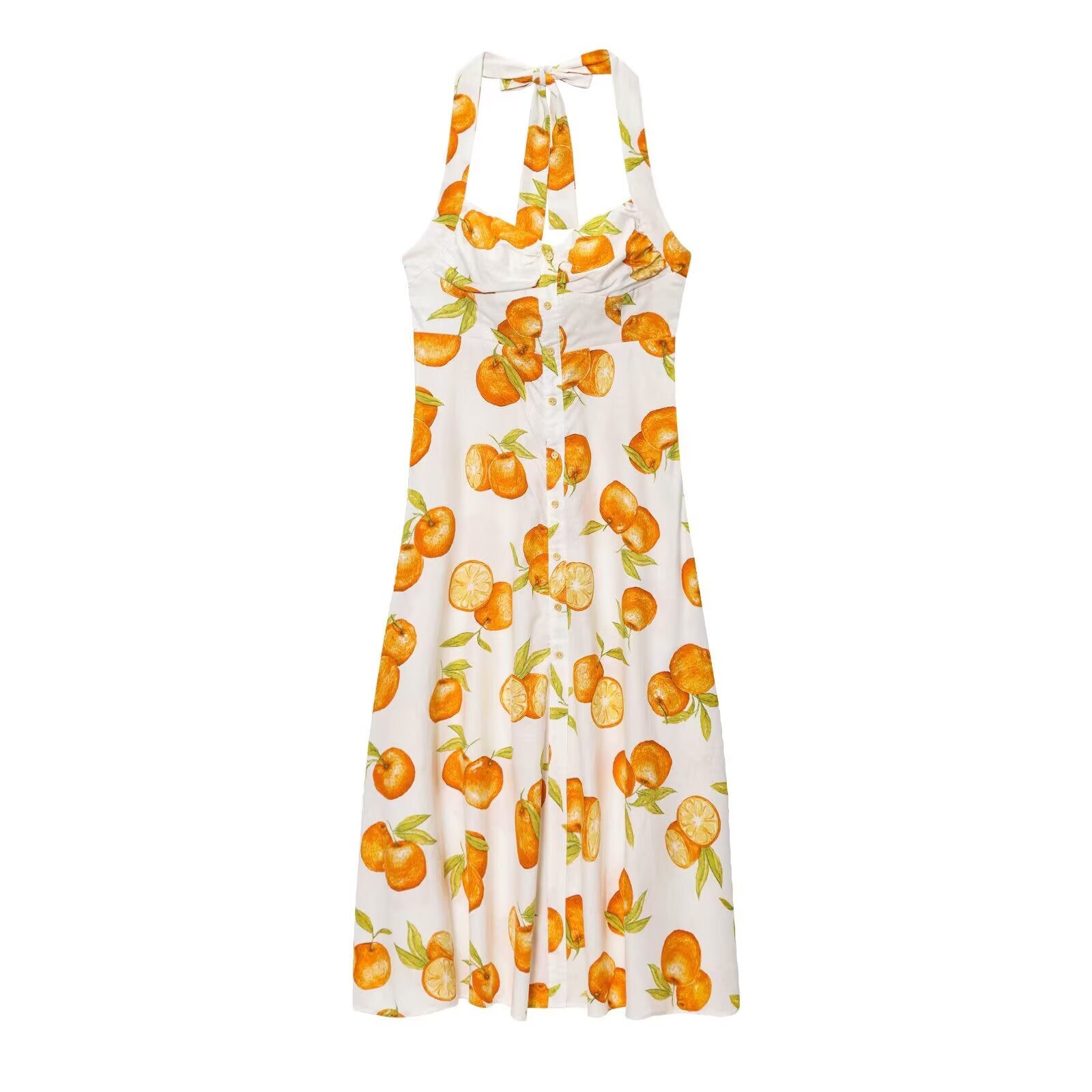 Women Clothing Fashionable Temperamental All Match Linen Printed Halter Dress