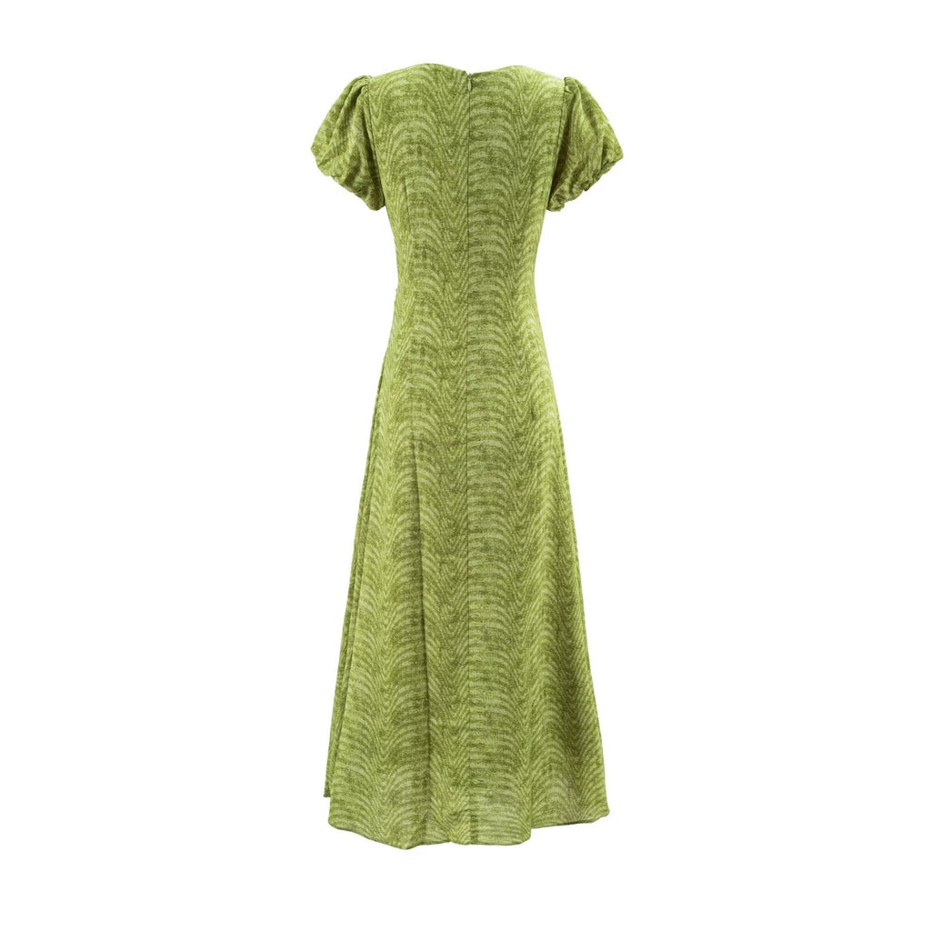 Sweet Printed Chic Puff Sleeve Maxi Dress round Neck Sexy Slim Fit Party Dress