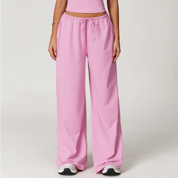 Sollinarry Brushed Trousers Embellished Wide Leg Loose Casual Pants Women Sports Fitness Elastic Drawstring Trousers