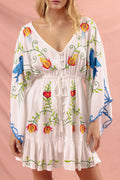 Women Flower Embroidered Tassel Decorated Dress