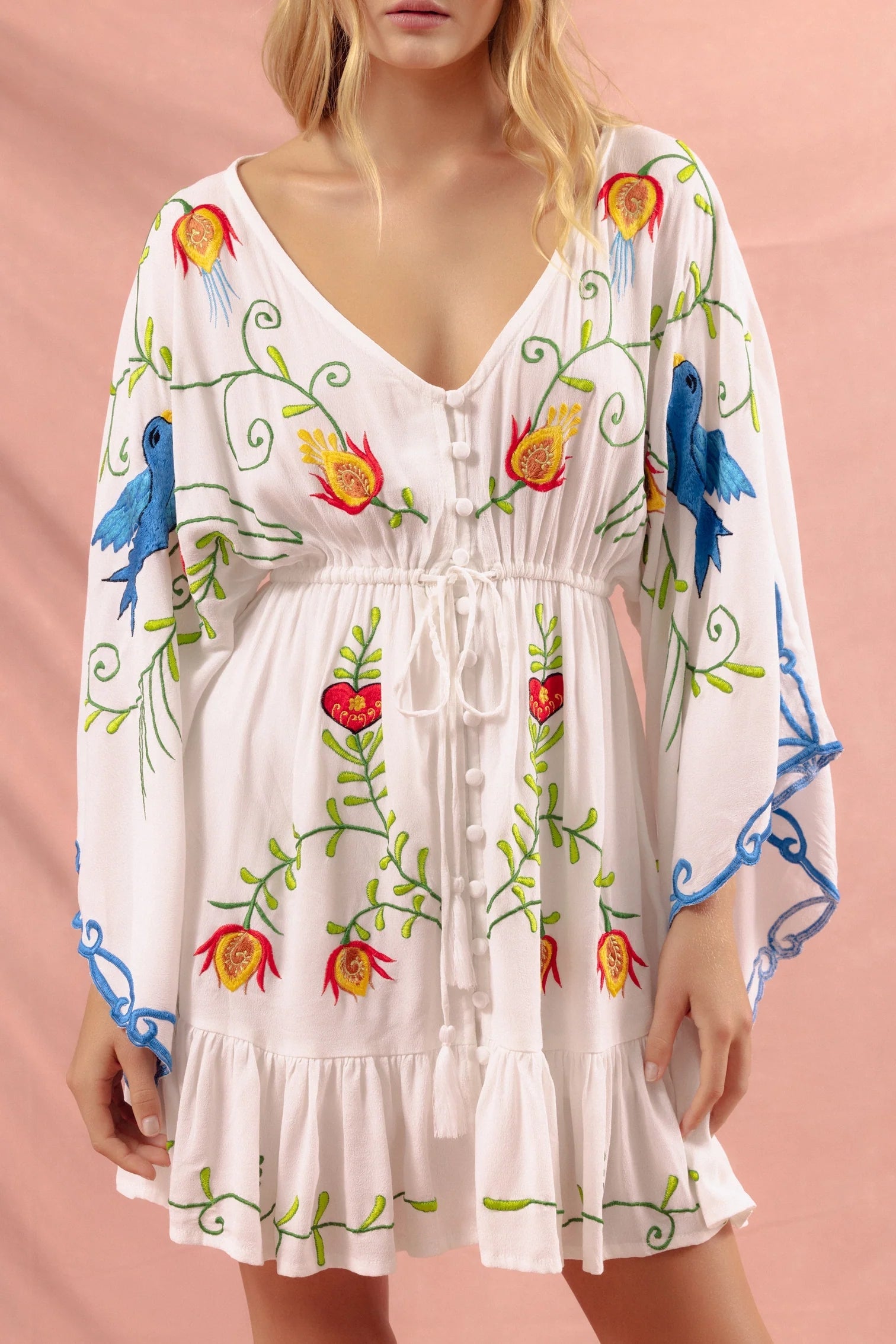 Women Flower Embroidered Tassel Decorated Dress