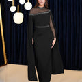 Chiffon Mesh Stitching Heavy Embroidery Drilling Beaded Cape Sleeve Evening Dress