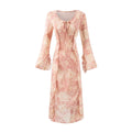 Women Bell Sleeve Mid Length Long Sleeve Printed Dress