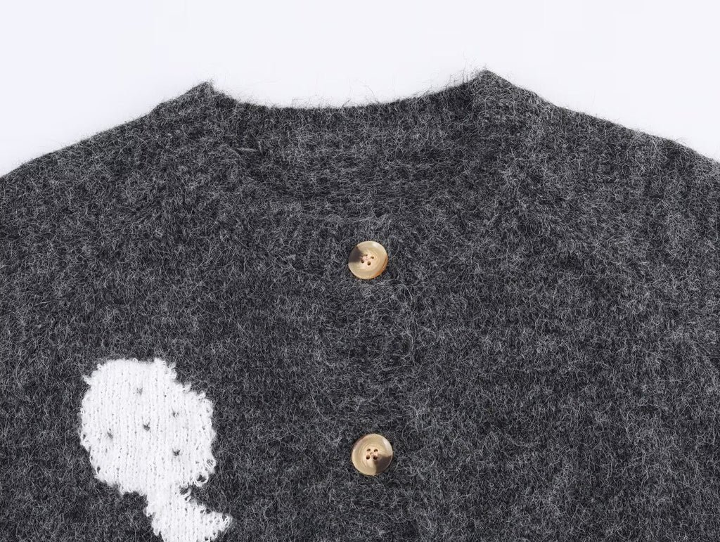 Mushroom Pattern Cute Button Cardigan Knitted Cardigan Loose Design Niche Sweater Outerwear