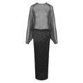 Women Solid Color Fall Long Sleeve French Polka Dot Chiffon Dress