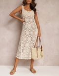 Women Check Patterned Hand Woven Open Length Strapless Dress