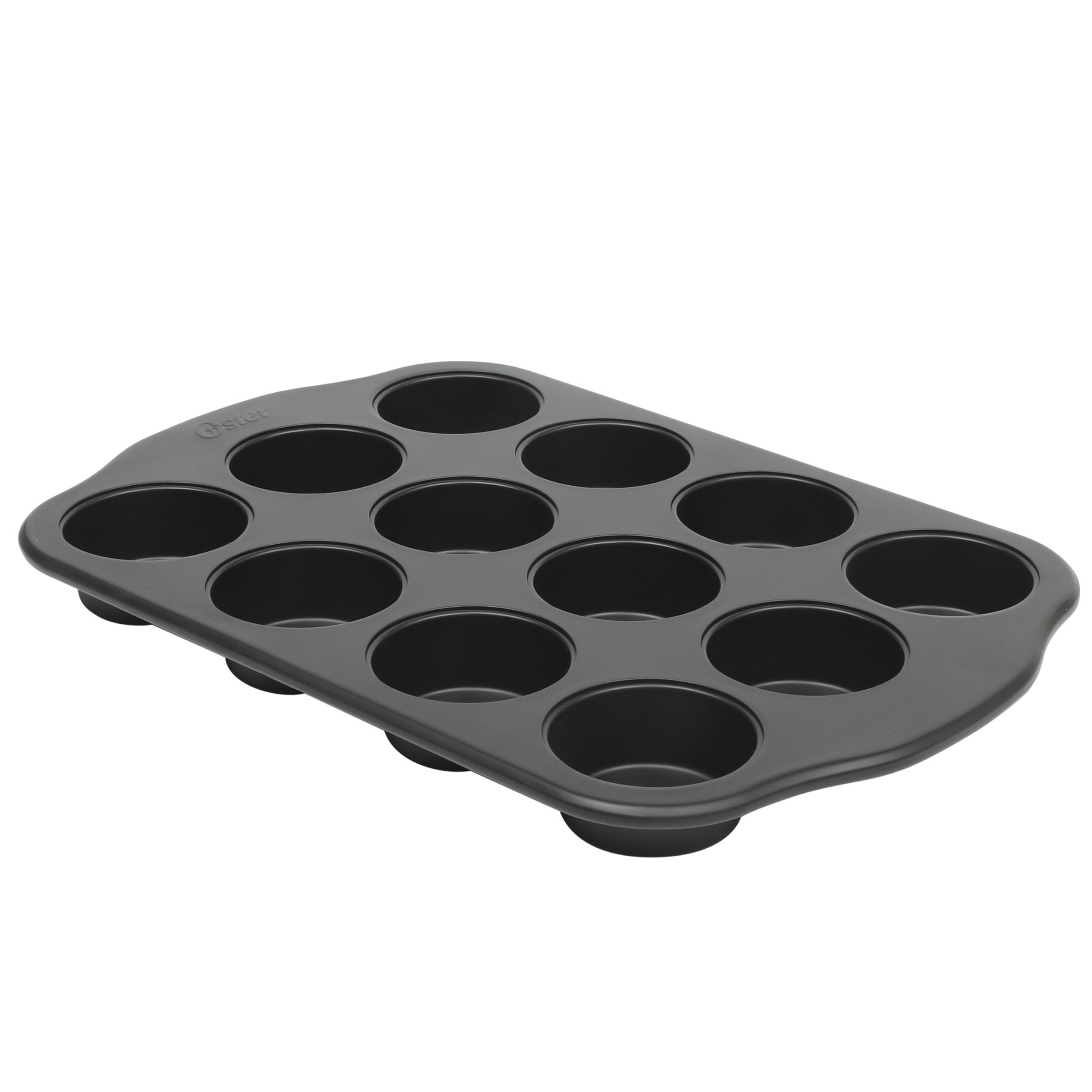 Oster Teston Platinum Collection 12-Cup Nonstick Carbon Steel Muffin Pan in Matte Black