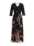 Women Clothing Christmas Festival V neck Elegant Pattern Dress Maxi Dress