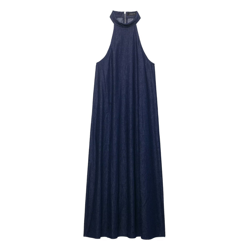 Autumn Casual Women Clothing Hanging Collar Denim Dress
