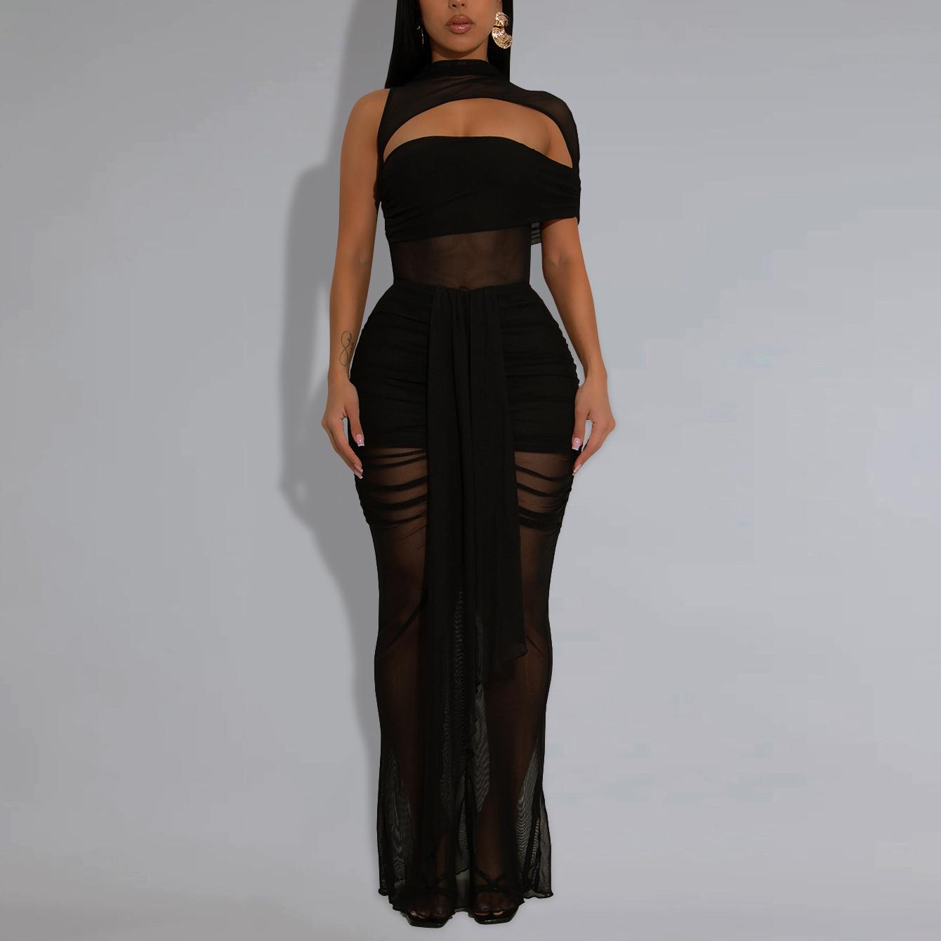 Women Wear Sexy Sheer Mesh Arm Covering Dress